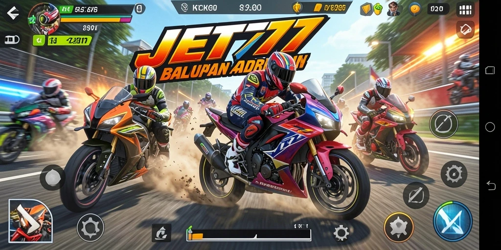 Screenshot JET77 menampilkan ajang balapan motor yang seru dan cepat.