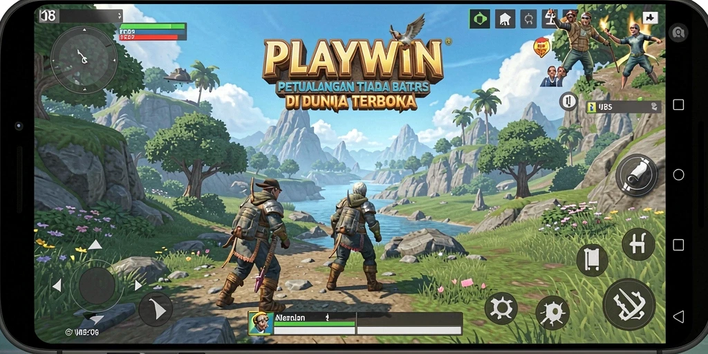 Screenshot gameplay <strong>PLAYWIN</strong> menunjukkan petualangan dalam dunia terbuka yang luas.